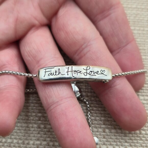 7 Inch Sterling Silver Faith Hope Love Heavy Adjustable Bracelet A5829 - Picture 1 of 7